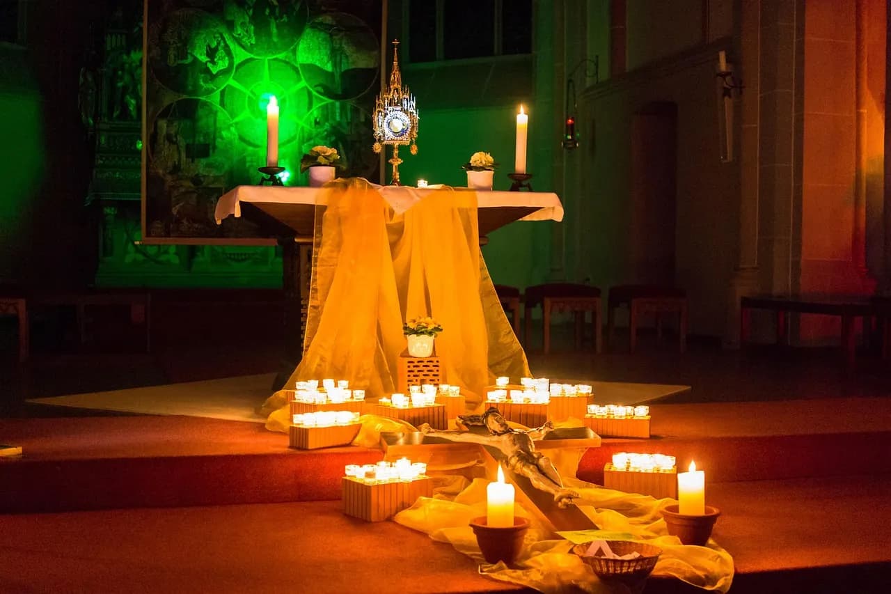 A church altar lit by candles
