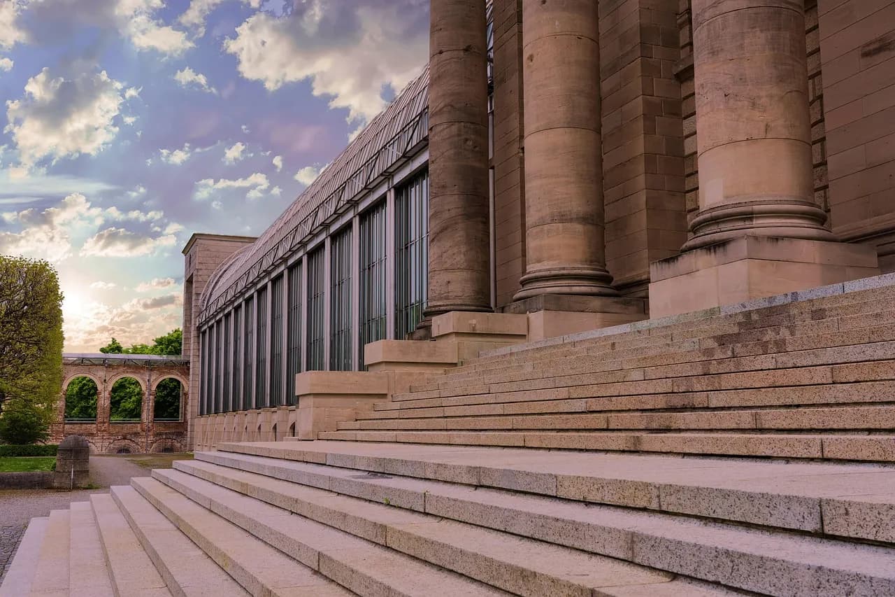Stone columns and steps of a government-style building